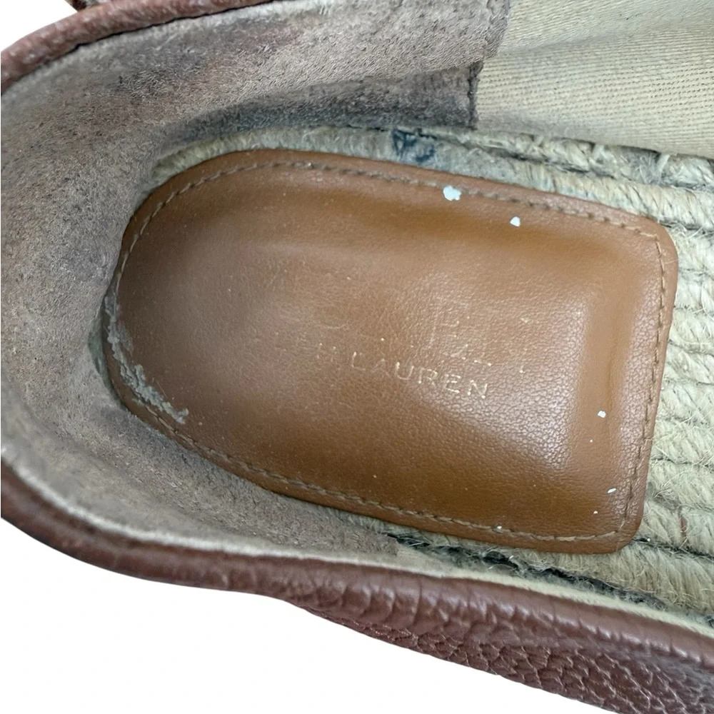 Lauren Ralph Lauren Cameron Pebble Leather Espadrilles Brown Slip On Flats 7B